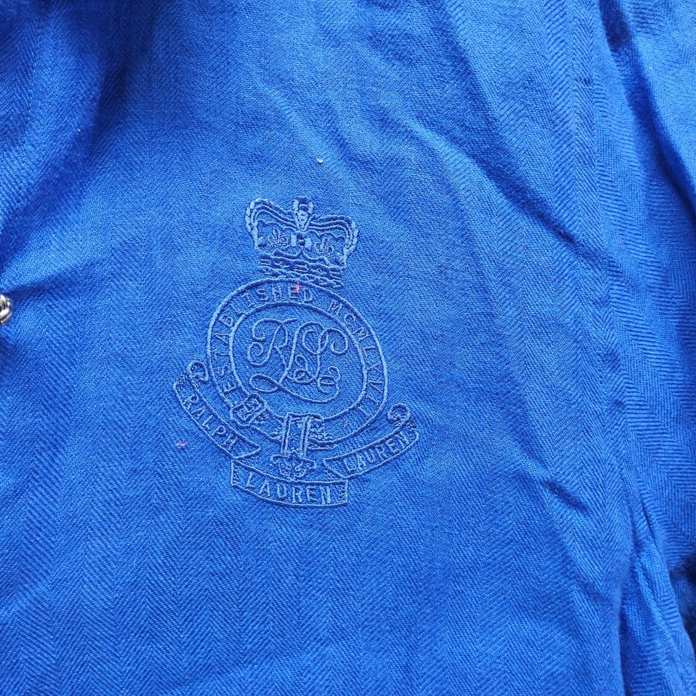 Lauren Ralph Lauren Button Down Women XL Blue Linen Embroidered Crest 3/4 Sleeve - Picture 3 of 10